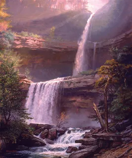 流水瀑布山峦美景油画 流水瀑布山峦美景油画