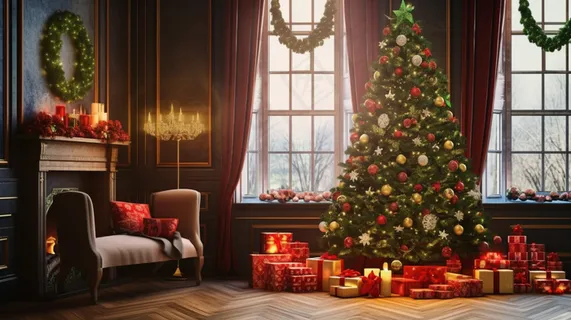 圣诞节室内装饰圣诞树礼物摄影图