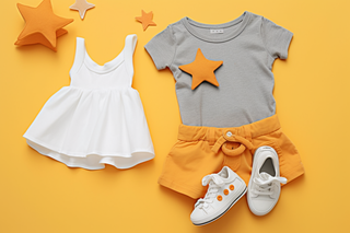 儿童服饰橙色背景摄影图