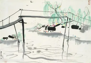 吴冠中手绘唯美水墨房子装饰画