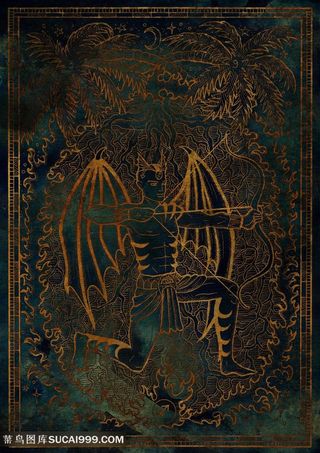 黑暗色系射手座十二星座底纹背景图片手绘插画