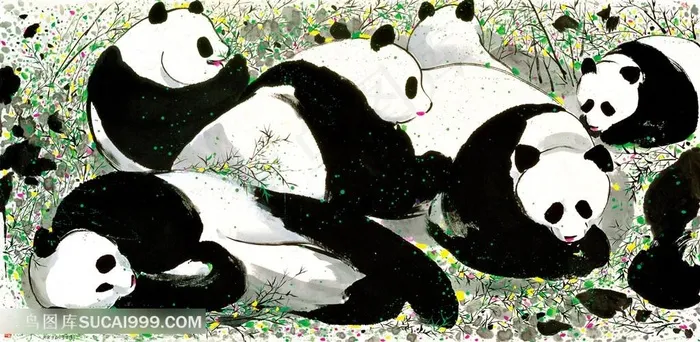 吴冠中手绘熊猫艺术装饰画