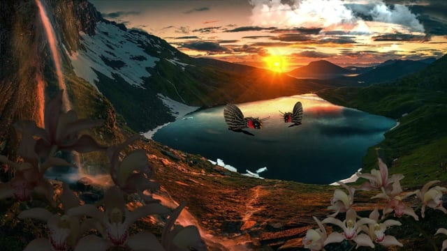 河, 日落, 暮, 山, 天空, 云, 水, 景观, 自然