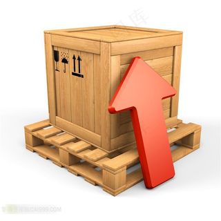 3D箭头系列 - 靠在木箱侧面的红色箭头