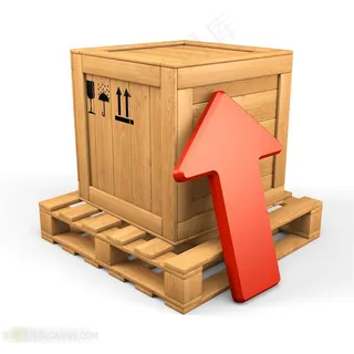 3D箭头系列 - 靠在木箱侧面的红色箭头