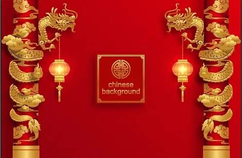 设计新年金色大龙背景ai矢量模版下载