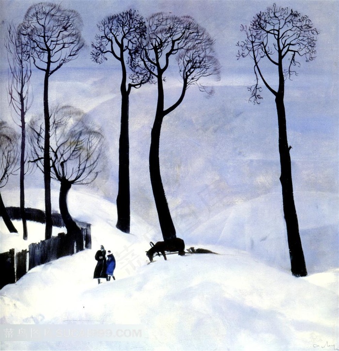 冬雪油画图片