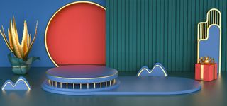 中国风国潮电商促销首页海报C4D背景图3D场景立体设计PSD素材模板