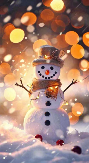 冬天雪地下雪戴帽子的雪人，可爱温暖小雪大雪冬至立冬