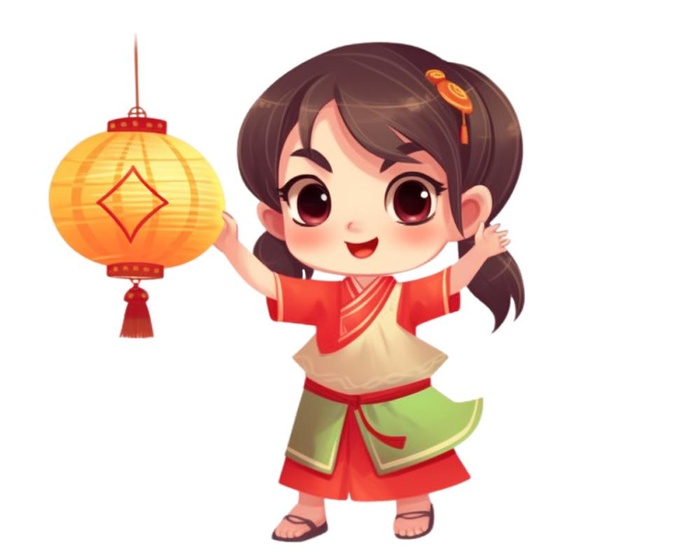 喜庆人物提灯笼红色祈福免抠