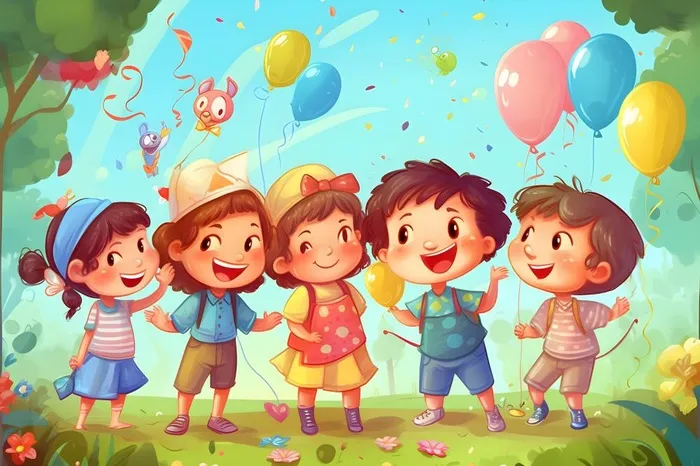 儿童孩子玩耍气球乐园聚会插画海报素材背景(5376x3584)