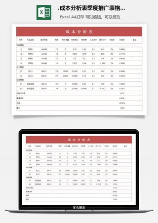 85.成本分析表季度推广表格模板