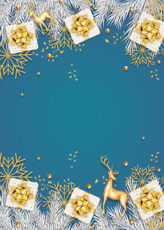 圣诞节礼物金色蓝色背景