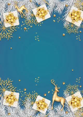 圣诞节礼物金色蓝色背景