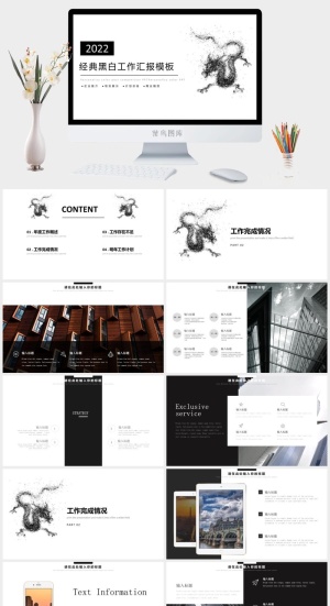 极简经典黑白工作汇报计划ppt模板预览图