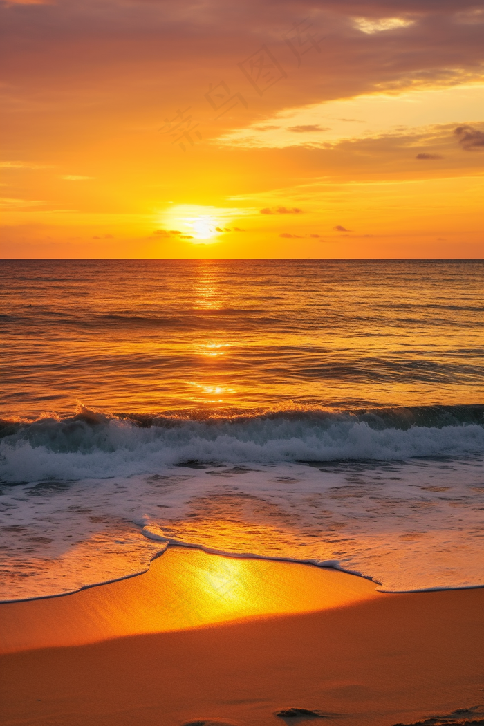 海洋海边日出日落夕阳摄影图