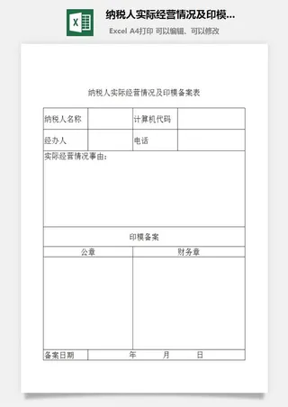 纳税人实际经营情况及印模备案表excel模板