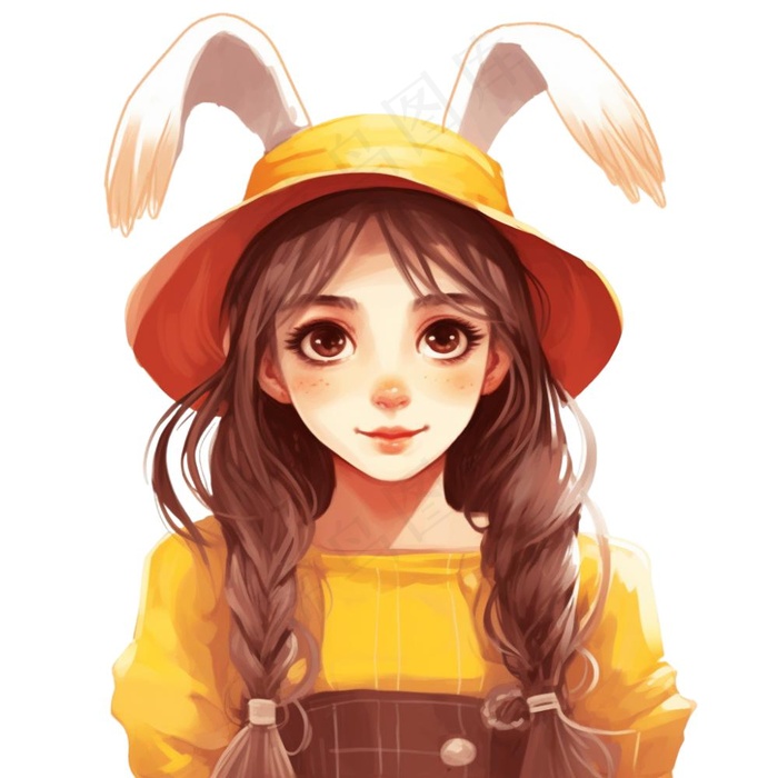 小女孩黄帽黄裙子人物插画免抠(1024x1024)