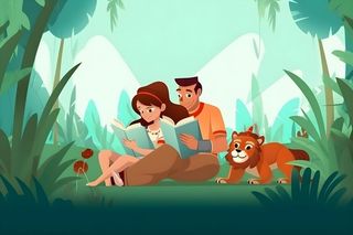 父亲爸爸抱着孩子看书阅读背景