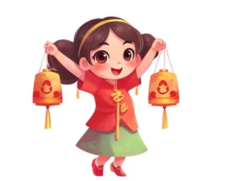 喜庆人物提灯笼红色新年春节祈福免抠