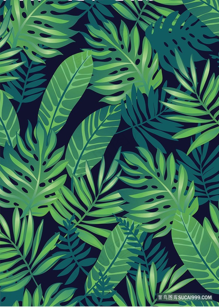 矢量唯美植物绿叶插画