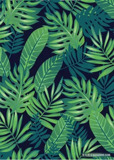 矢量唯美植物绿叶插画