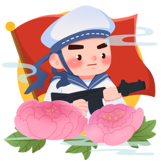 手绘建党节建军节海陆空部队军人爱国插画