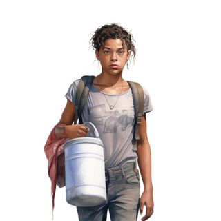 小男孩拿着水壶水桶浇水绿植草人物插画免抠