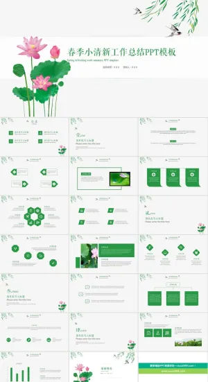 燕归来荷盛开春季小清新工作总结报告及计划ppt模板预览图