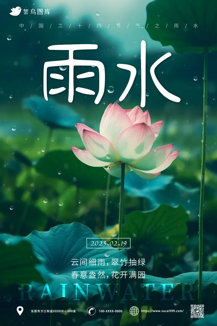 清新风 雨水 节气海报ai矢量模版下载