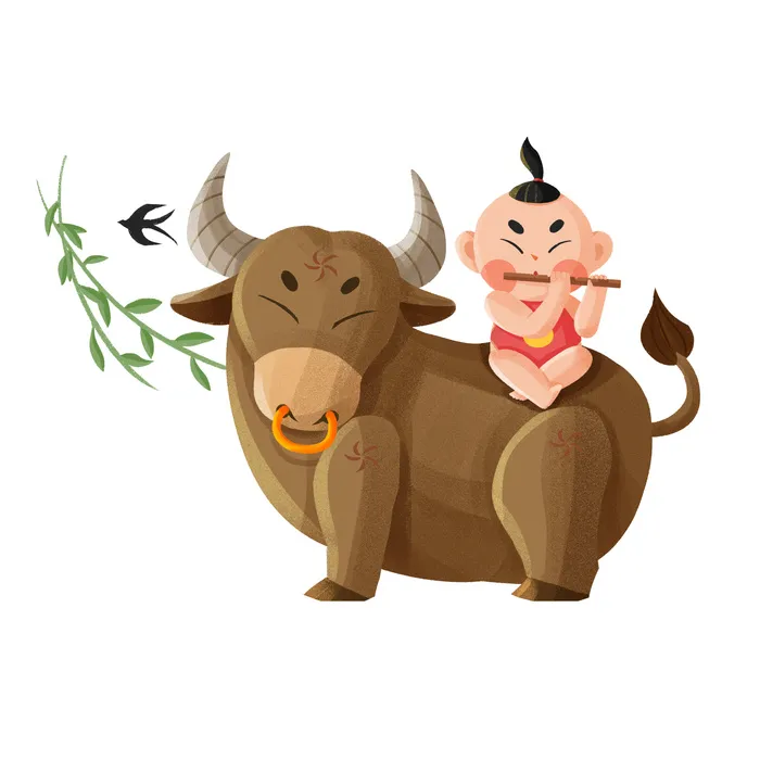 清明清明节可爱卡通风格牧童和牛
