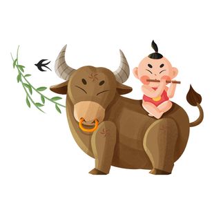 清明清明节可爱卡通风格牧童和牛