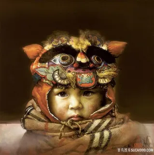 男孩唯美风景画油画