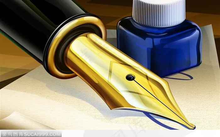 纸、笔和墨水等文具特写