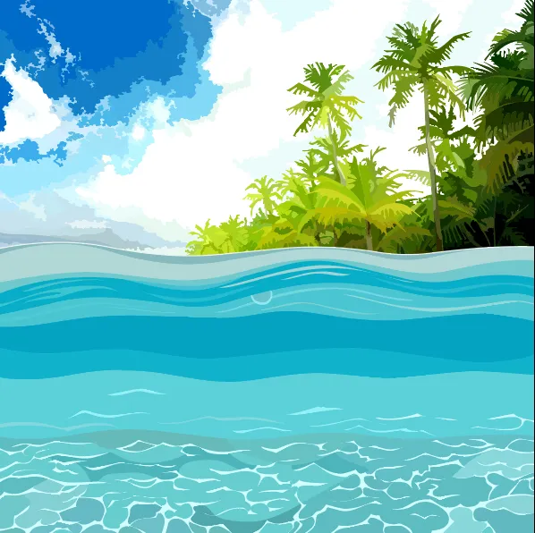 夏天海滩大海背景ai矢量模版下载