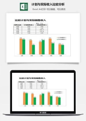 计划与实际收入比较分析excel模板预览图