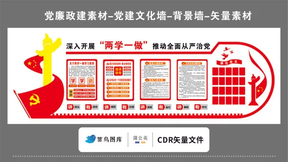 党建文化墙党建素材CDR预览图红色背景深入开展两学一做从严治党模范