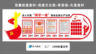党建文化墙党建素材CDR预览图红色背景深入开展两学一做从严治党模范