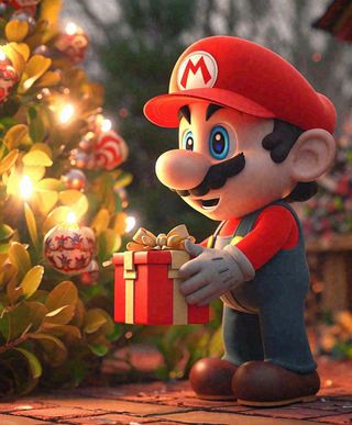 圣诞卡通马里奥，温馨快递员，3D