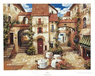 唯美乡村建筑油画