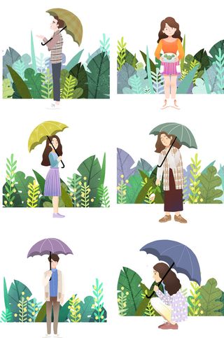 清明节青团卡通踏青人物男女孩放牛娃元素春季春游PSD设计PNG素材