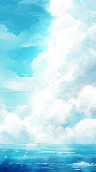 海洋海面蓝天云层白云清新春天夏天阳光，立夏夏至大暑小暑