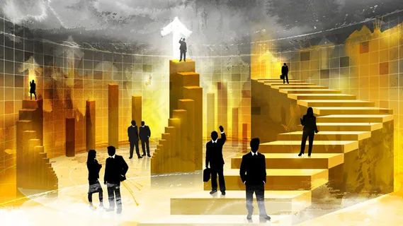 黄色阶梯商务剪影图片