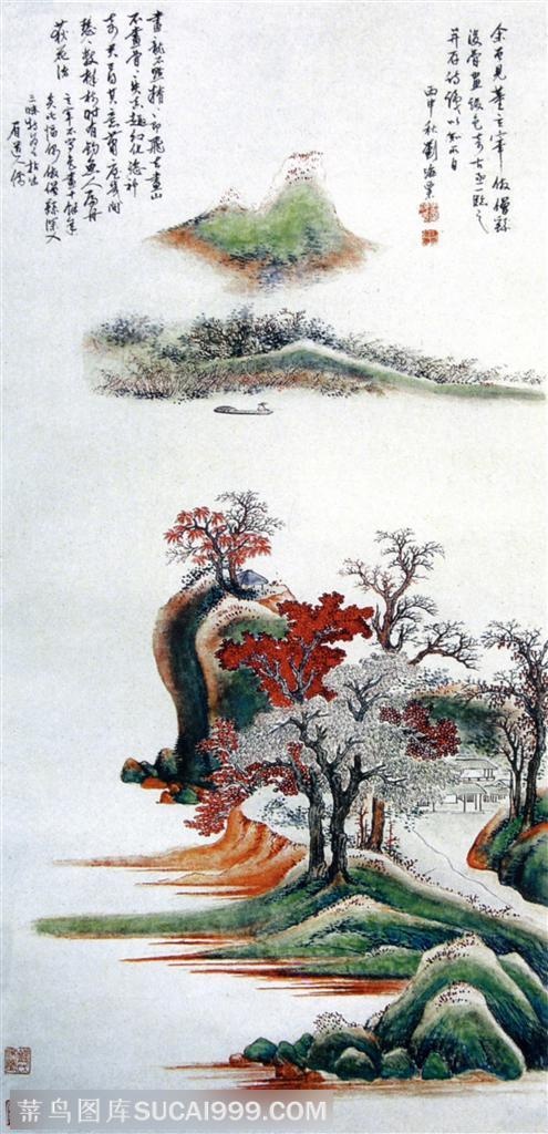 国画名家作品-刘海粟的没骨青绿山水