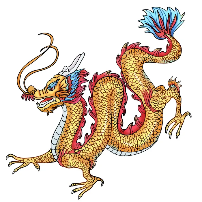 手绘国潮中国风神龙凤凰卡通形象插画装饰元素图案PSD设计素材