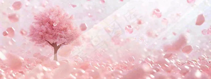 春天粉色樱花浪漫树枝花瓣花朵，阳光清新立春(1712x650)