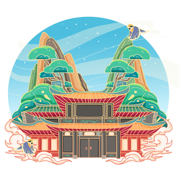 国潮风旅游建筑城市地标景区北京上海插图插画元素素材设计模板psd模版下载
