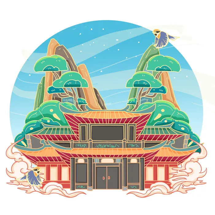 国潮风旅游建筑城市地标景区北京上海插图插画元素素材设计模板psd模版下载