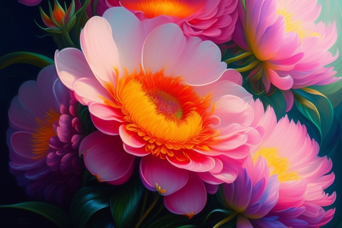 少女粉花插画