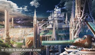 超大尺寸-幻想艺术插画城堡城市建筑高清壁纸素材
